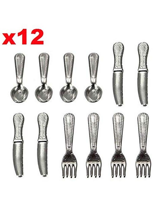 12Pcs Set 1:12 Dollhouse Miniature Dollhouse Kitchen Silverware Forks Spoons 1/12 Scale Miniature Doll Tableware Decoration Exquisite Workmanship Crafts