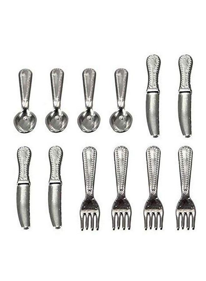 12Pcs Set 1:12 Dollhouse Miniature Dollhouse Kitchen Silverware Forks Spoons 1/12 Scale Miniature Doll Tableware Decoration Exquisite Workmanship Crafts