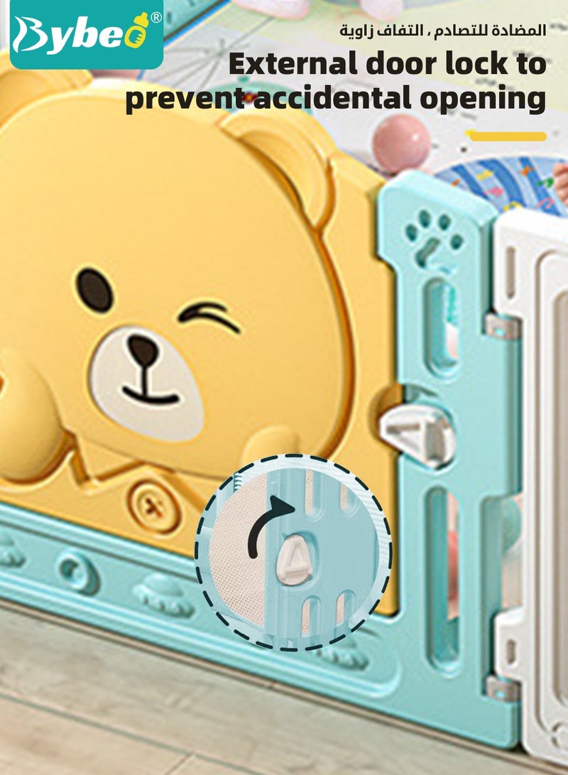 Baby Playpen, Foldable Babies Playards for Toddlers with Gate and Game Board, Safety Infant Activity Center, Sturdy Play Area, Macaron Colors and Patterns, Perfect Child's Gift,16 Panel