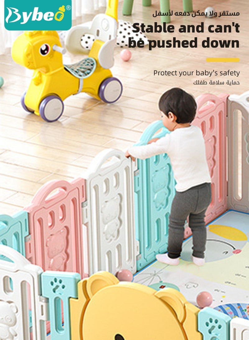 Baby Playpen, Foldable Babies Playards for Toddlers with Gate and Game Board, Safety Infant Activity Center, Sturdy Play Area, Macaron Colors and Patterns, Perfect Child's Gift,16 Panel