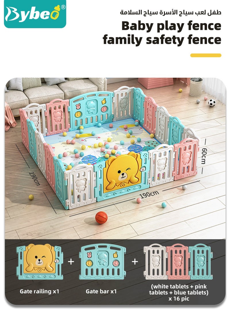 Baby Playpen, Foldable Babies Playards for Toddlers with Gate and Game Board, Safety Infant Activity Center, Sturdy Play Area, Macaron Colors and Patterns, Perfect Child's Gift,16 Panel