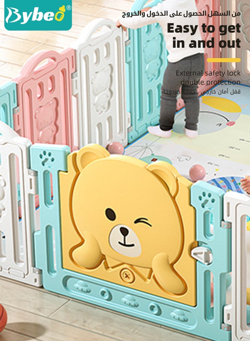 Baby Playpen, Foldable Babies Playards for Toddlers with Gate and Game Board, Safety Infant Activity Center, Sturdy Play Area, Macaron Colors and Patterns, Perfect Child's Gift,16 Panel