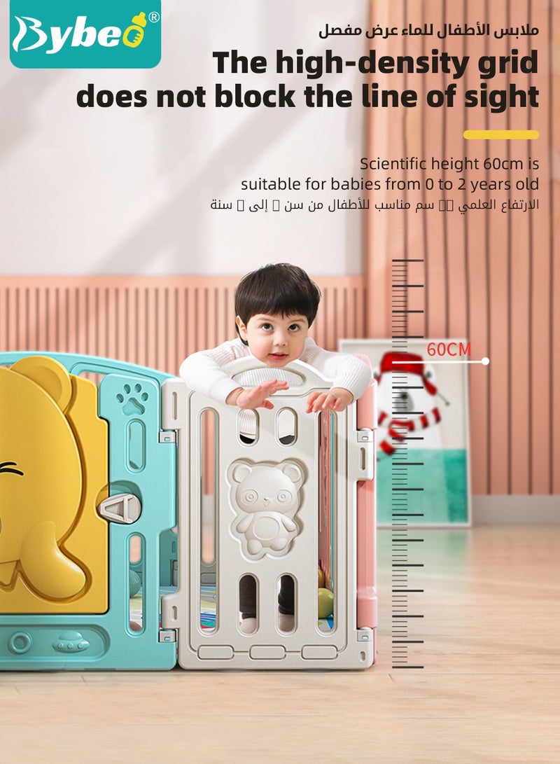 Baby Playpen, Foldable Babies Playards for Toddlers with Gate and Game Board, Safety Infant Activity Center, Sturdy Play Area, Macaron Colors and Patterns, Perfect Child's Gift,16 Panel