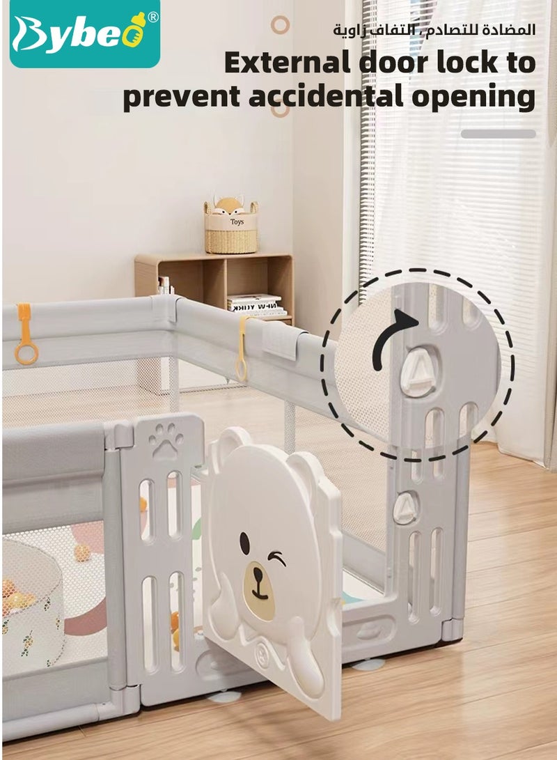 Baby Playpen Fence, Portable Babies Playards for Toddlers, Safe Infant Activity Center,  Sturdy Play Area, with Soft Breathable Mesh and Safety Lock, Perfect Child's Gift (150x180cm)