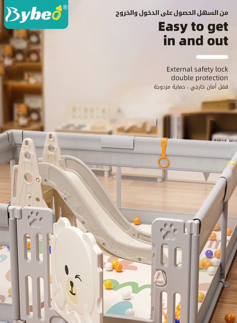 Baby Playpen Fence, Portable Babies Playards for Toddlers, Safe Infant Activity Center,  Sturdy Play Area, with Soft Breathable Mesh and Safety Lock, Perfect Child's Gift (150x180cm)