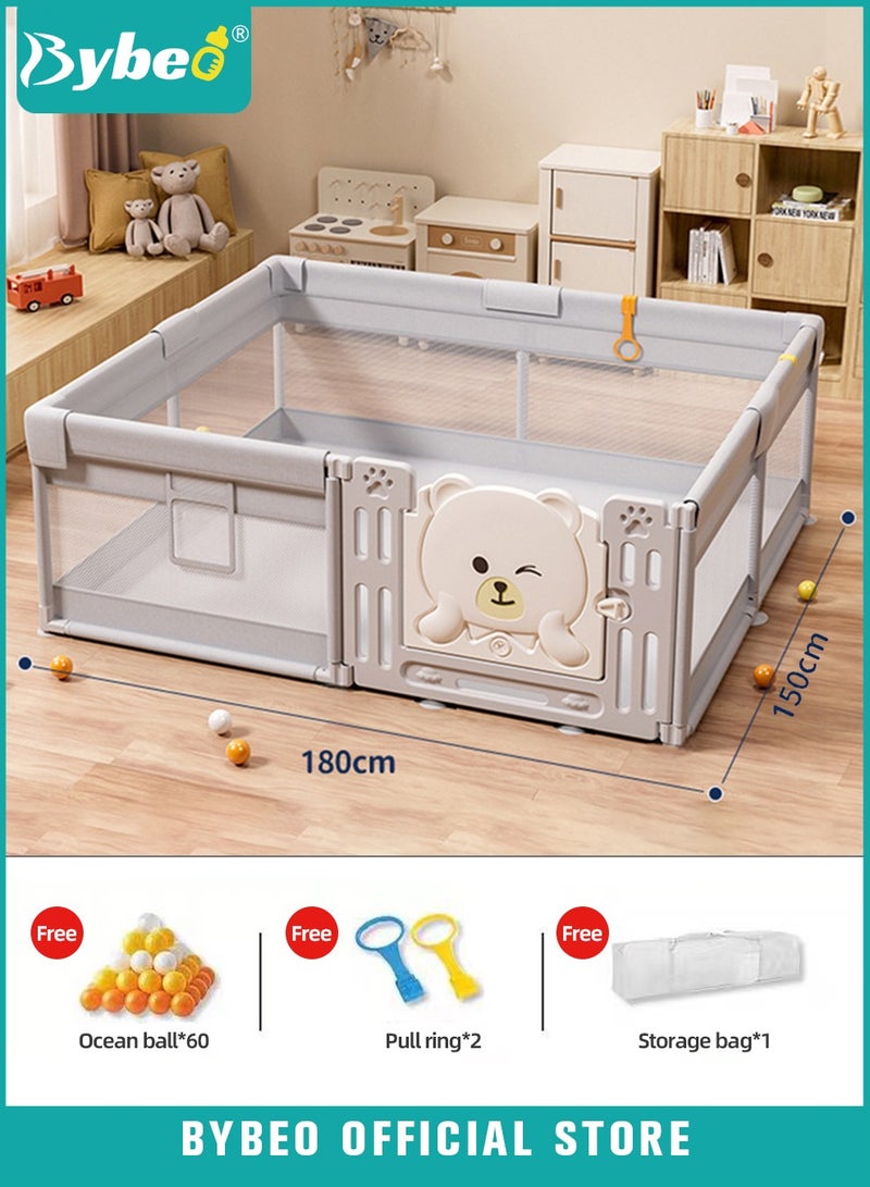 Baby Playpen Fence, Portable Babies Playards for Toddlers, Safe Infant Activity Center,  Sturdy Play Area, with Soft Breathable Mesh and Safety Lock, Perfect Child's Gift (150x180cm)