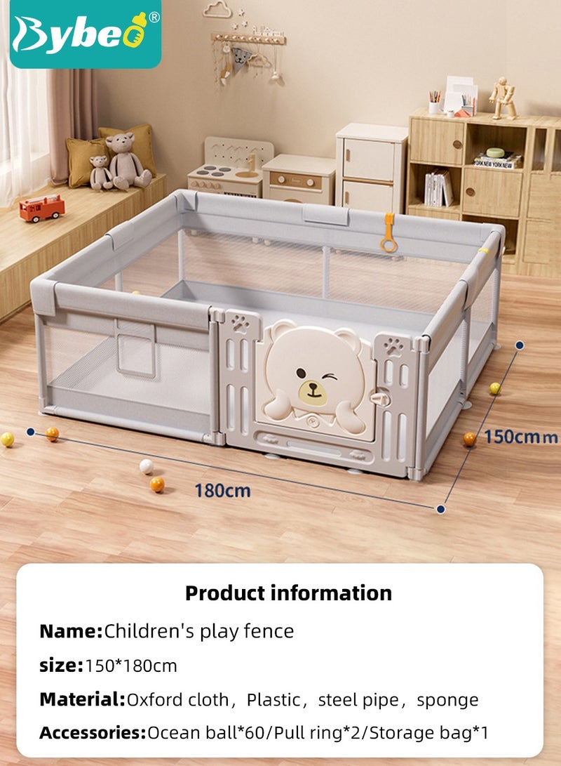 Baby Playpen Fence, Portable Babies Playards for Toddlers, Safe Infant Activity Center,  Sturdy Play Area, with Soft Breathable Mesh and Safety Lock, Perfect Child's Gift (150x180cm)