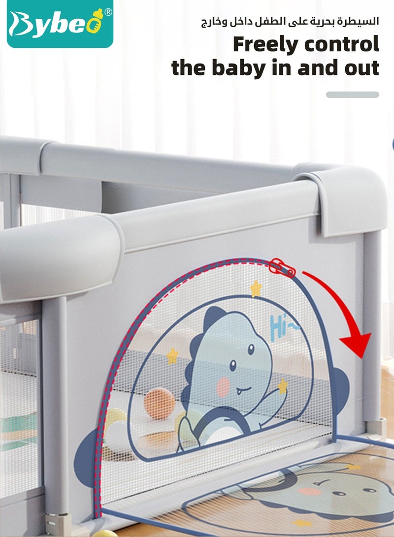 Baby Playpen Fence, Portable Babies Playards for Toddlers, Safety Infant Activity Center,  Sturdy Play Area, with 2 Pull Rings, 60 Marine Balls and Storage Bag, 180x200cm