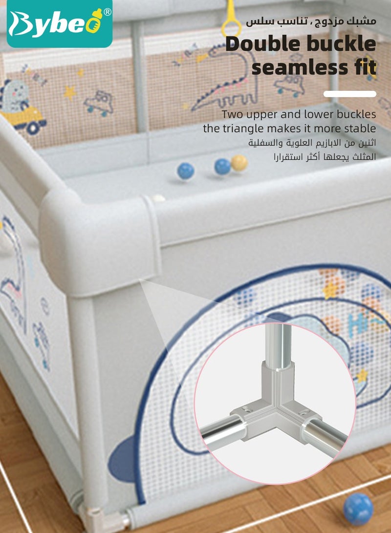 Baby Playpen Fence, Portable Babies Playards for Toddlers, Safety Infant Activity Center,  Sturdy Play Area, with 2 Pull Rings, 60 Marine Balls and Storage Bag, 180x200cm