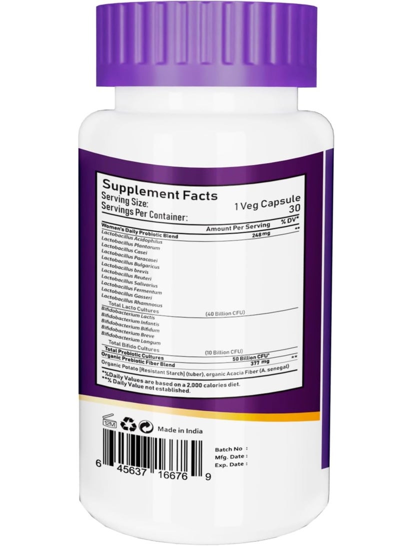 Once Daily Probiotics for Women & Prebiotics, 50 Billion CFU for Women’s Daily Digestive & Immune Health, 16 Probiotic Strains, 30 Capsules
