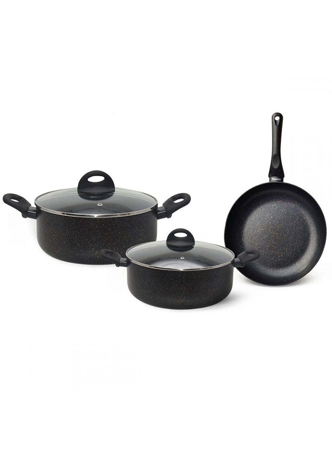 Promo 5-Piece Cookware Set -2.6Mm Pressed Aluminum With Non Stick Coating Cooking Pots And Pans With Cover For Kitchen & Dining Room L63Xw37Xh17.5Cm - Black