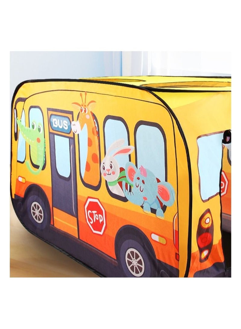 Yellow Bus Tent with Carry Bag Pop Up Indoor Tent for Kids Indoor Playhouse with 2 Openings Flat-Folding Kids Play Tent for Compact Storage