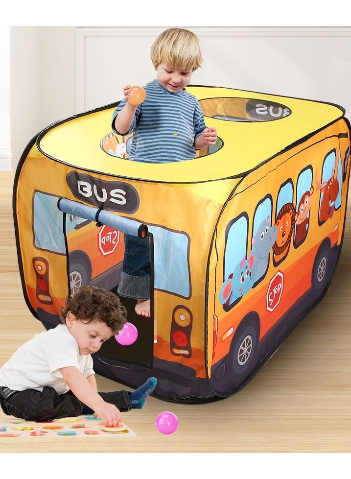Yellow Bus Tent with Carry Bag Pop Up Indoor Tent for Kids Indoor Playhouse with 2 Openings Flat-Folding Kids Play Tent for Compact Storage