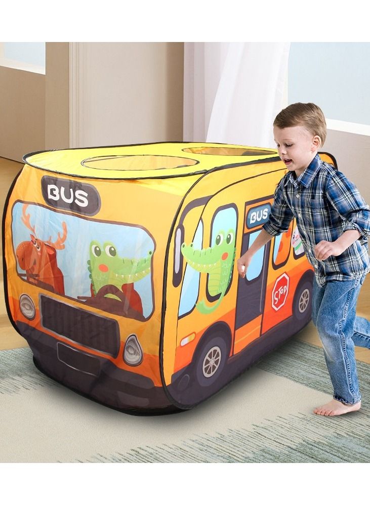 Yellow Bus Tent with Carry Bag Pop Up Indoor Tent for Kids Indoor Playhouse with 2 Openings Flat-Folding Kids Play Tent for Compact Storage