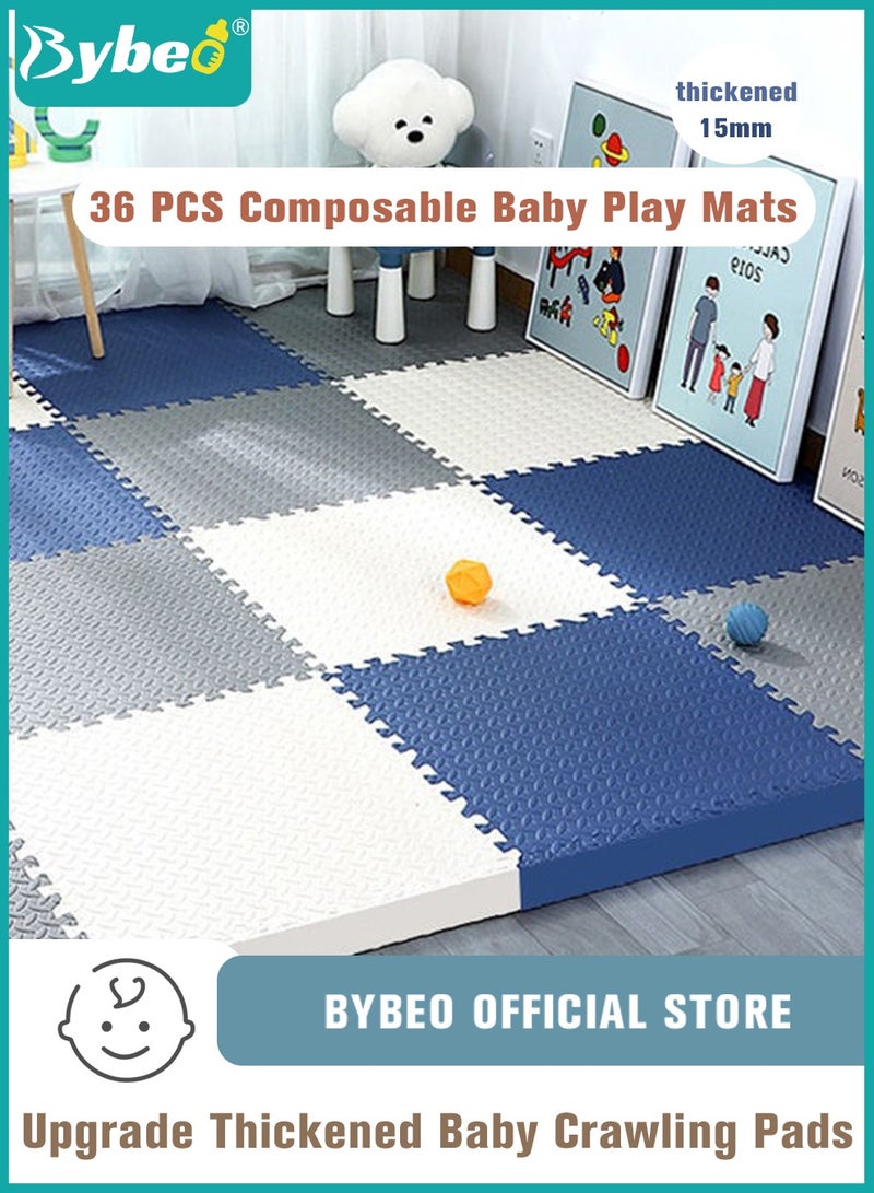 36PCS Baby Play Mat, Composable Babies Playing Pen Tummy Time Playmat & Crawling Mats, Upgraded Thickened Floor Mats for Infants, Babies,Toddlers, Indoor Outdoor Use, BPA Free, 30*30cm, 12mm, Soft EVA