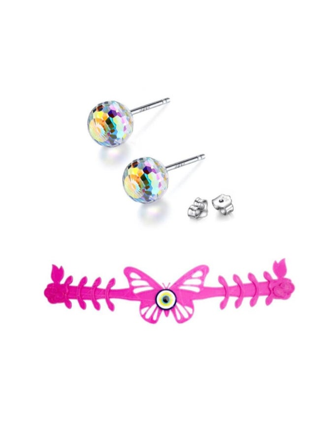 Butterfly Mask Holders With One Chain And Earrings Pink