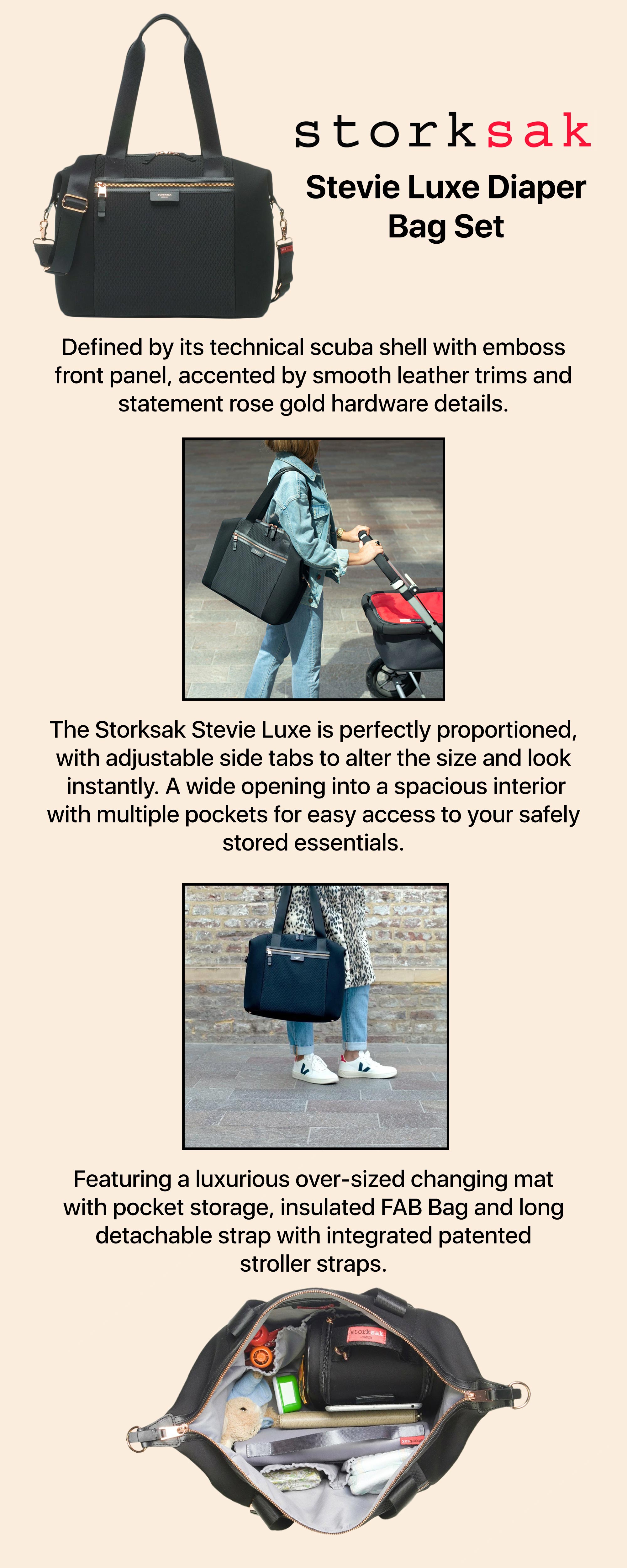 Stevie Luxe Diaper Bag - Black Scuba