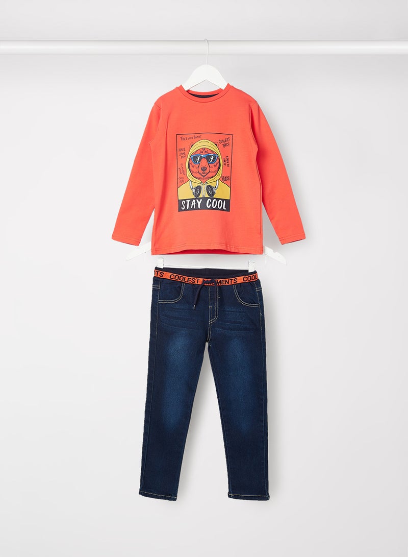 Baby/Kids Graphic T-Shirt and Jeans Set Orange/Blue