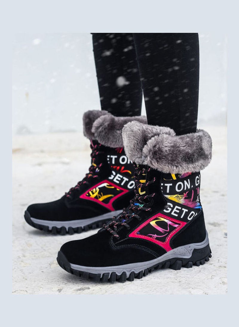 High Top Snow Ankle Boots Black/Red/Yellow