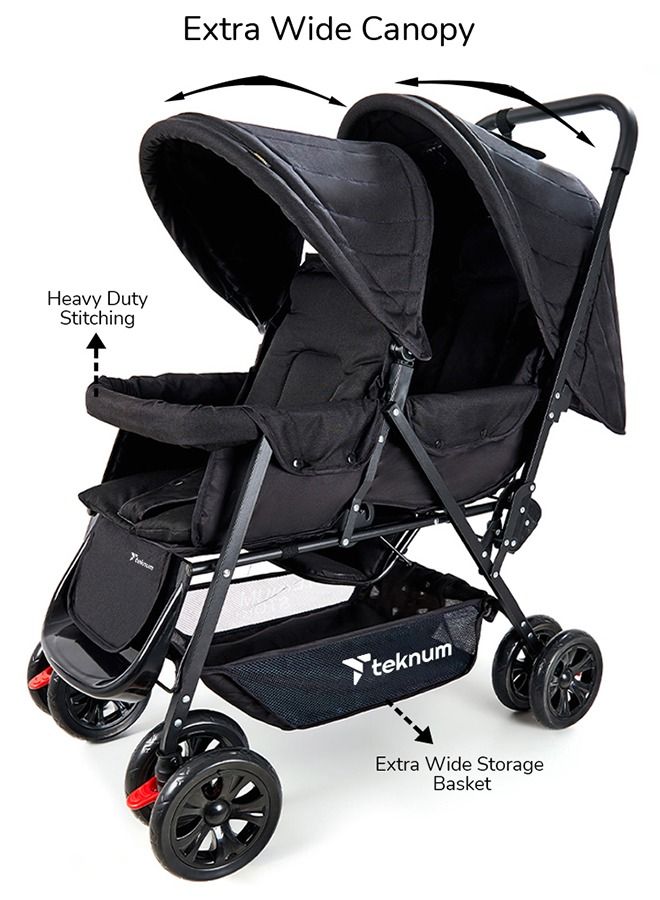 Double Baby Stroller with Hooks - Black