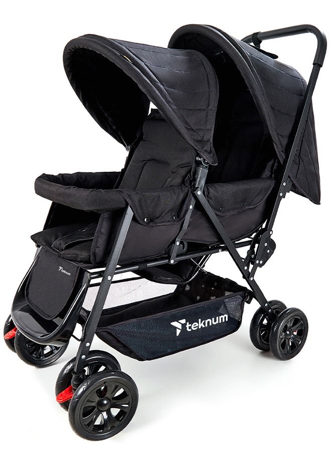 Double Baby Stroller with Hooks - Black