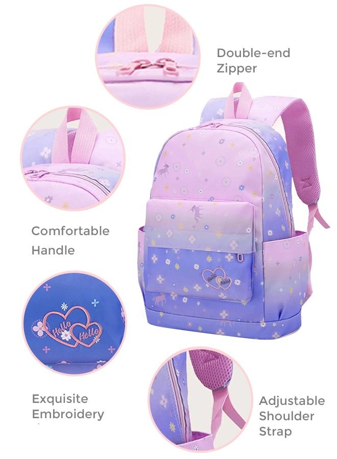 3pcs Printed Graphic Cute Functional Backpack Set Large Capacity Schoolbag and Shoulder Bag and Pencil Case for Kids/Girls Dark Purple/Pink