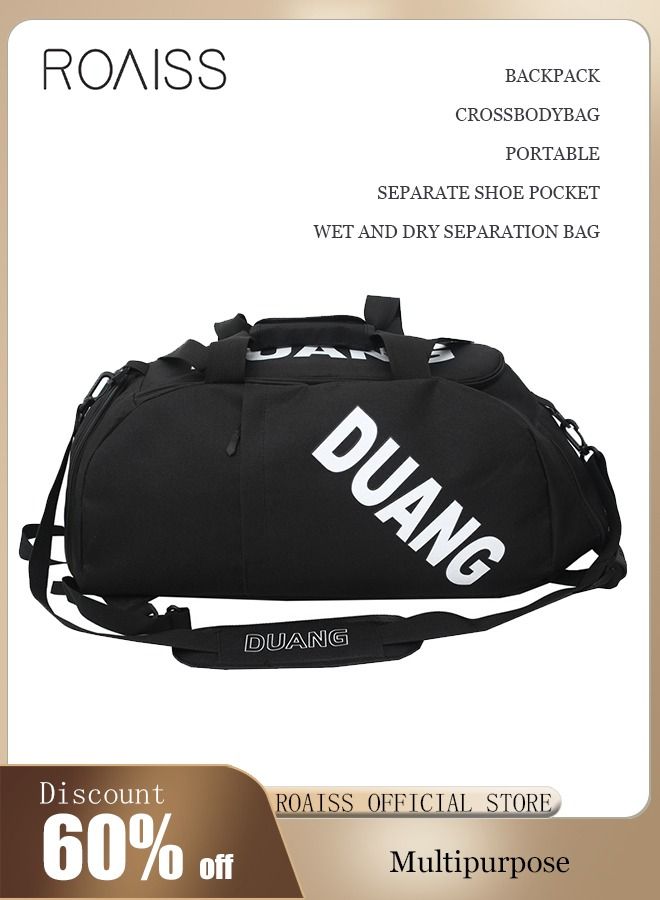 Unisex Gym Duffel Bag Sports Backpack Portable Luggage Handbag Wet and Dry Separation Shoes Compartment Large Capacity Crossbody Bag for Fitness Travel Black