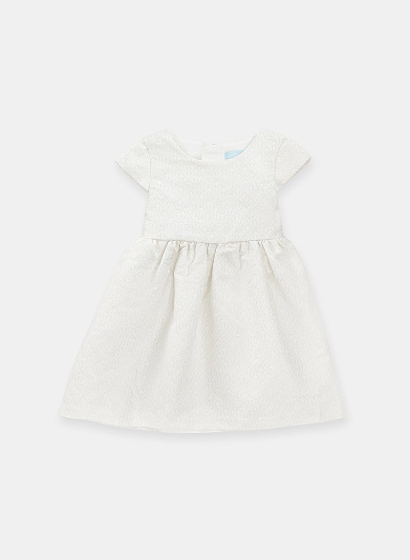 Infants Sequined Jacquard Knitted Dress White