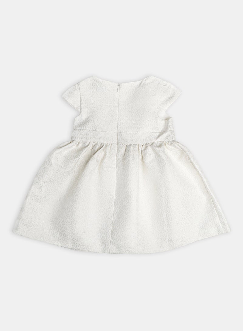 Infants Sequined Jacquard Knitted Dress White