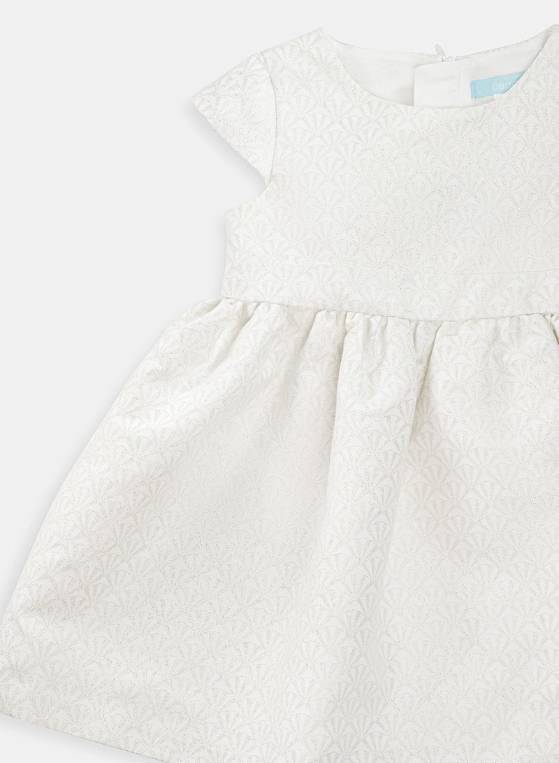 Infants Sequined Jacquard Knitted Dress White