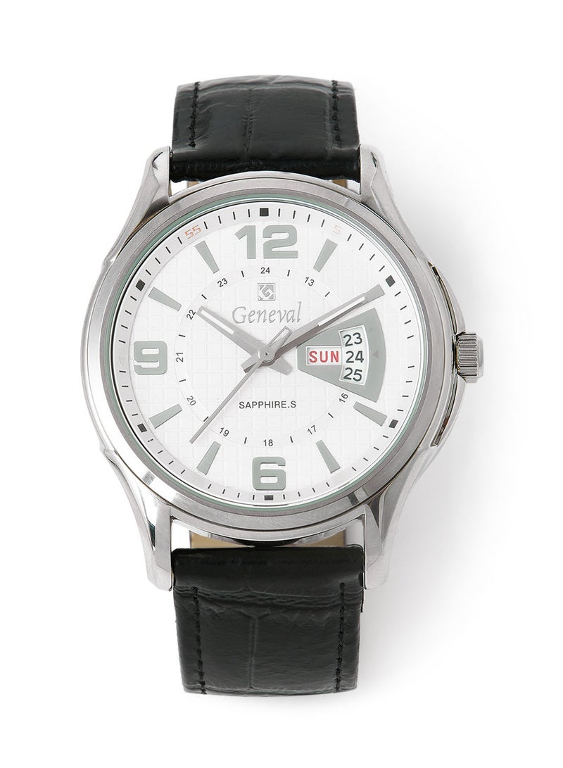 Leather Strap Analog Wrist Watch GL143WWB - 44.5mm - Black