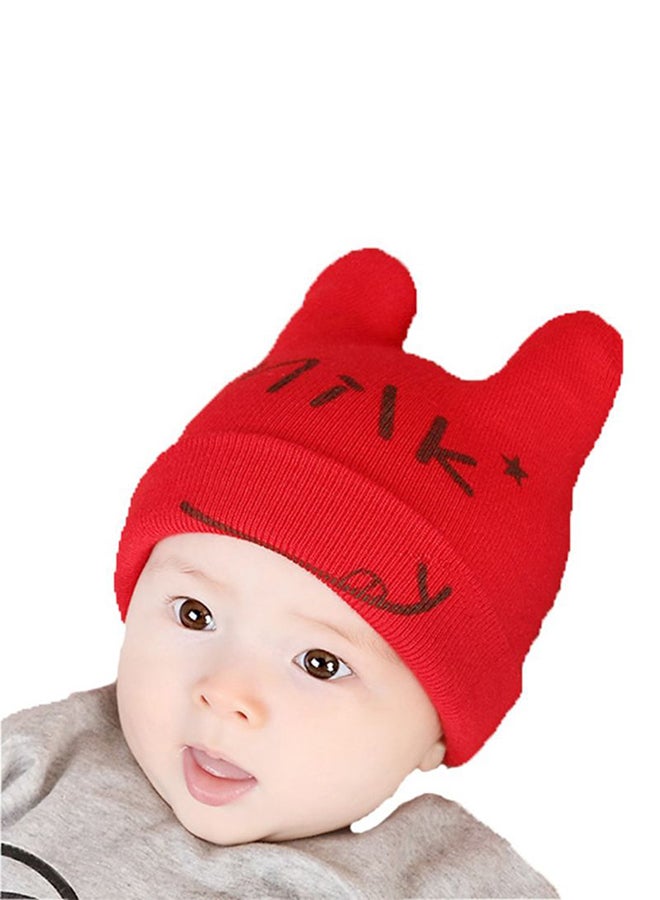 Printed Knitted Beanie Red