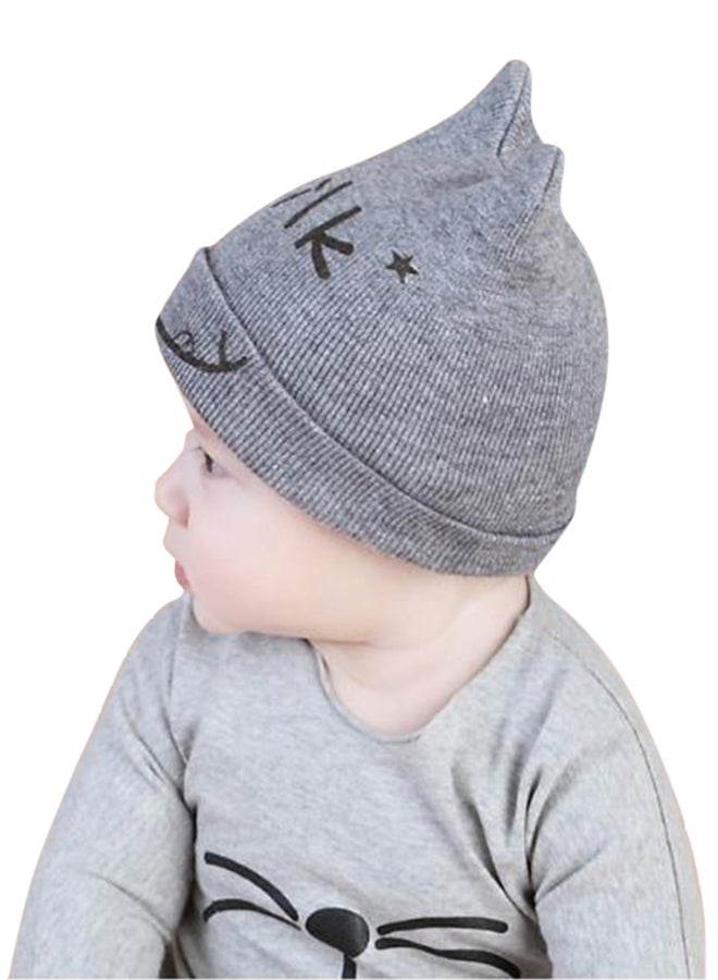 Printed Knitted Beanie Grey