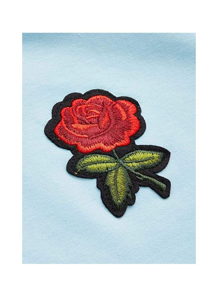 Embroidery Flower Rose Design Light Blue For Women