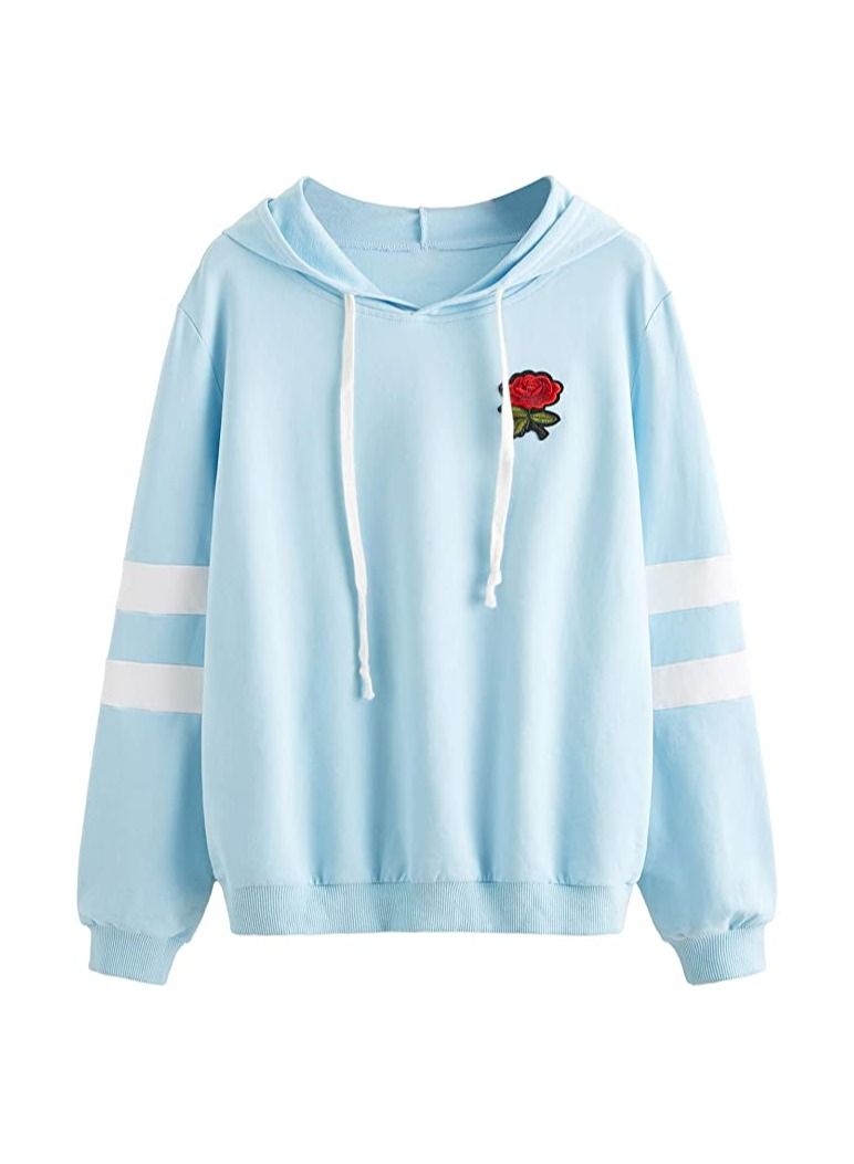 Embroidery Flower Rose Design Light Blue For Women