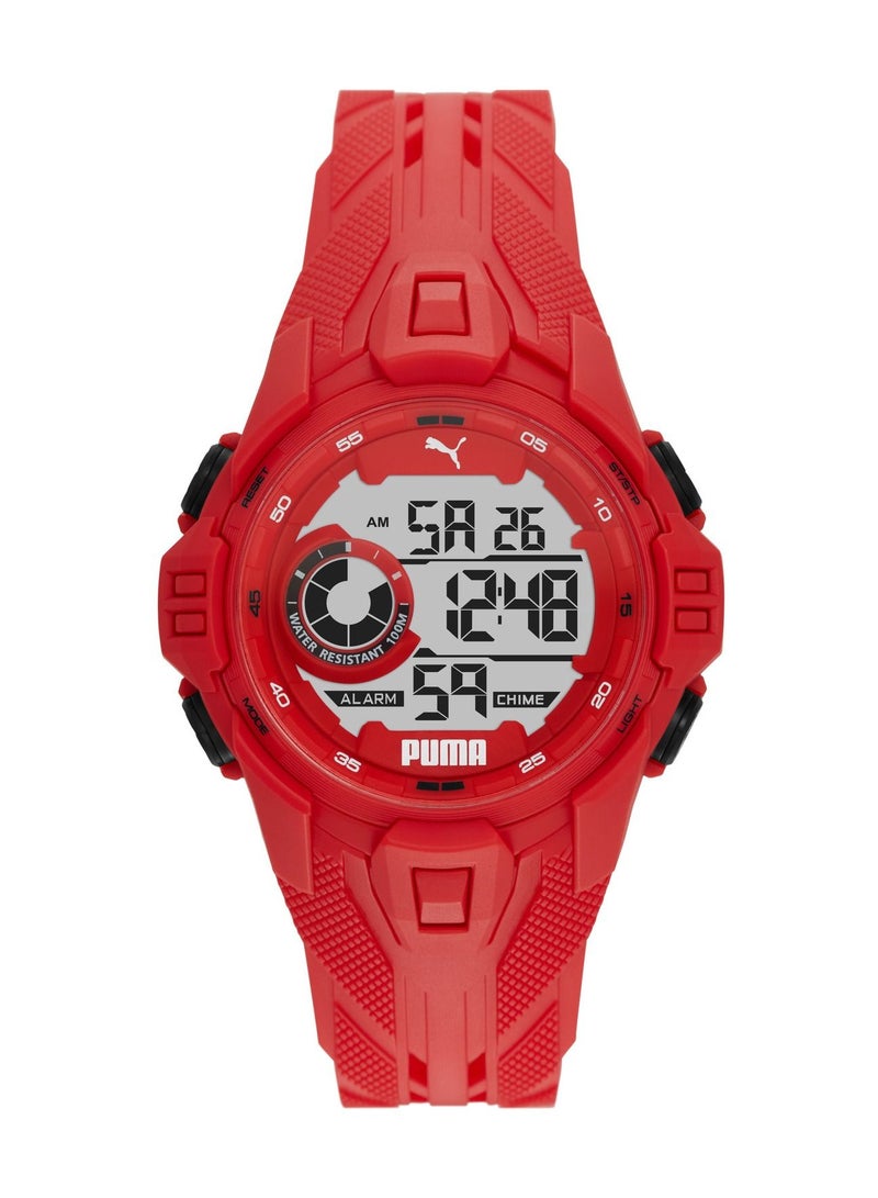 Digital Mechanical Watch for Men With Red Plastic Band- 10 ATM - PU P5040