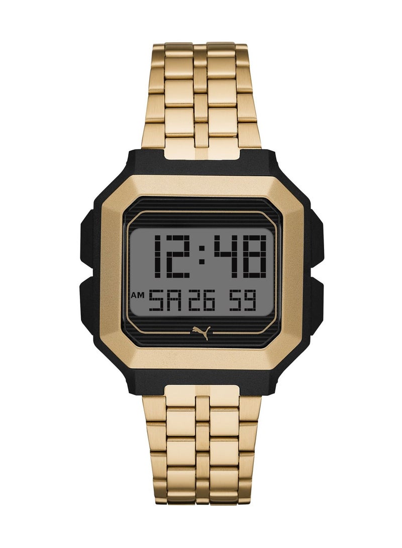 Digital Quartz Watch for Men With Gold Stainless Steel Band- 5 ATM - PU P5016