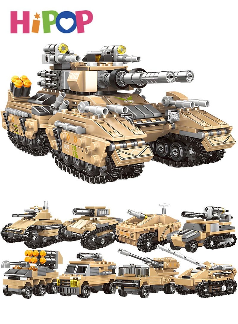 8 In 1 Military Series Blocks Set,Military Puzzle Toy,Blocks Set 800+ PCS,Wide Compatibility,Building Blocks Tank Toy