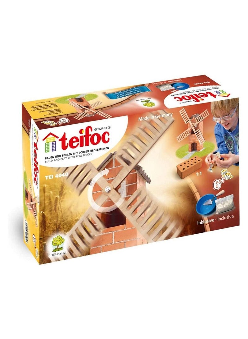Teifoc Windmill 100 pieces Brick Construction Set Toy STEM Building Kit with Real Bricks and Mortar Made in Germany TEI 4040