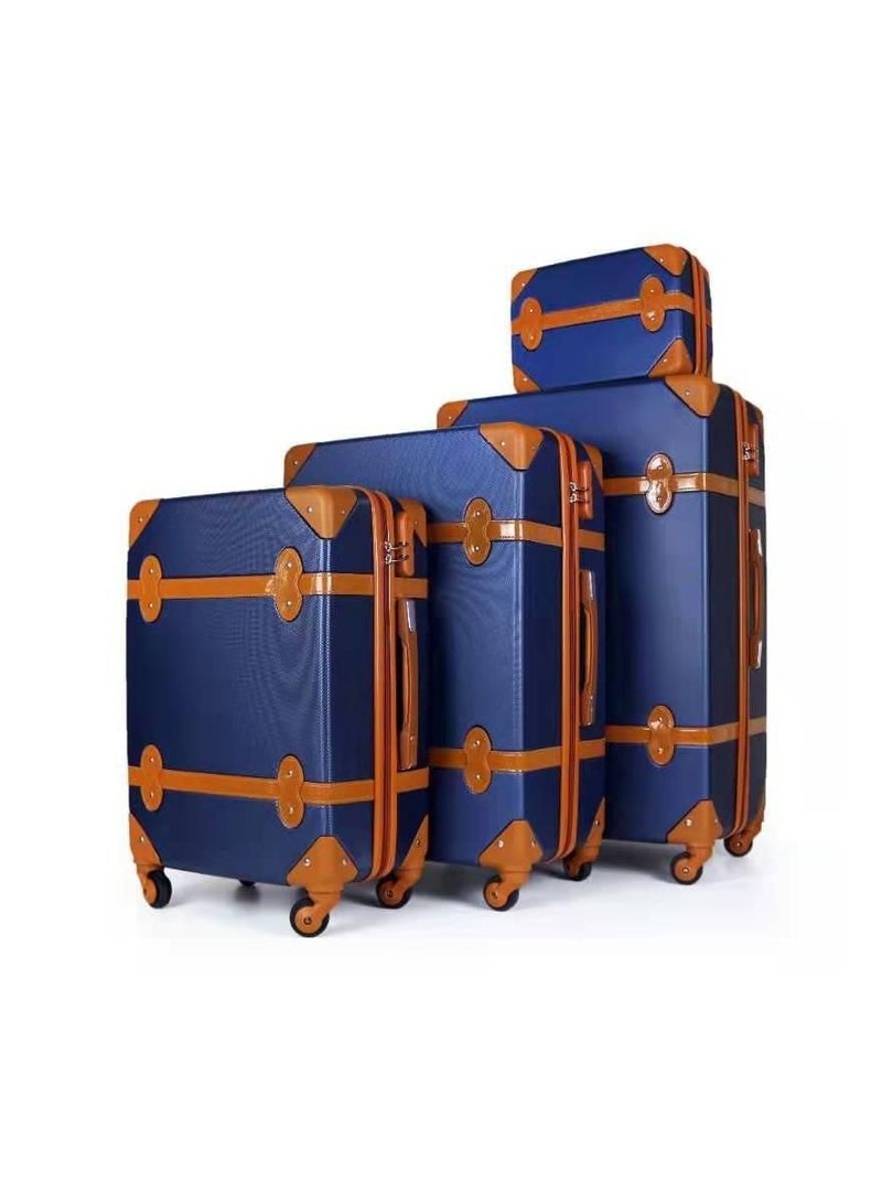 4 Pieces Luggage Set with 4 Spinner Wheels 28x24x20 inch Vintage Design Blue