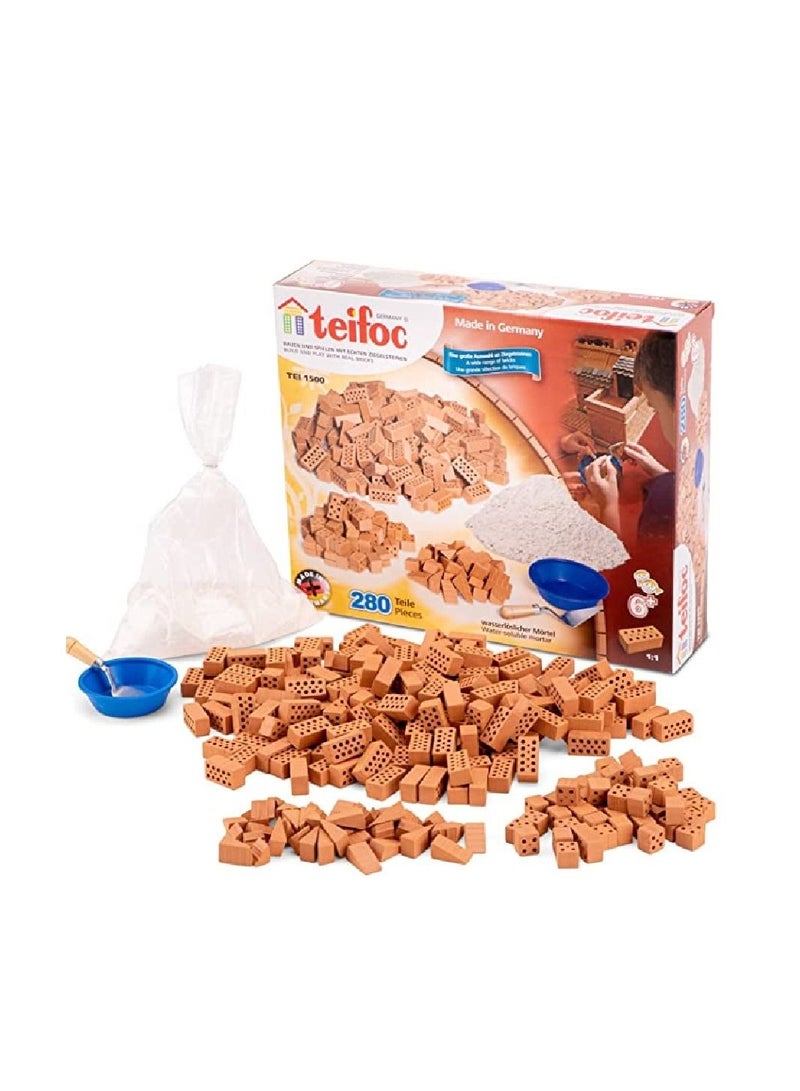Teifoc Huge Supplement Set 280 Pieces Stem Learning Inspired Brick Construction Set with Safe Mortar Made in Germany TEI 1500