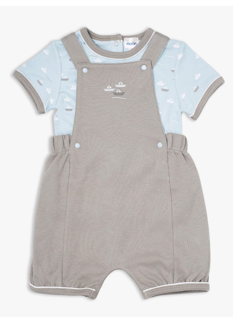 MOON 100% Cotton T-Shirt and Dungaree 18-24M Teal - Little Boat