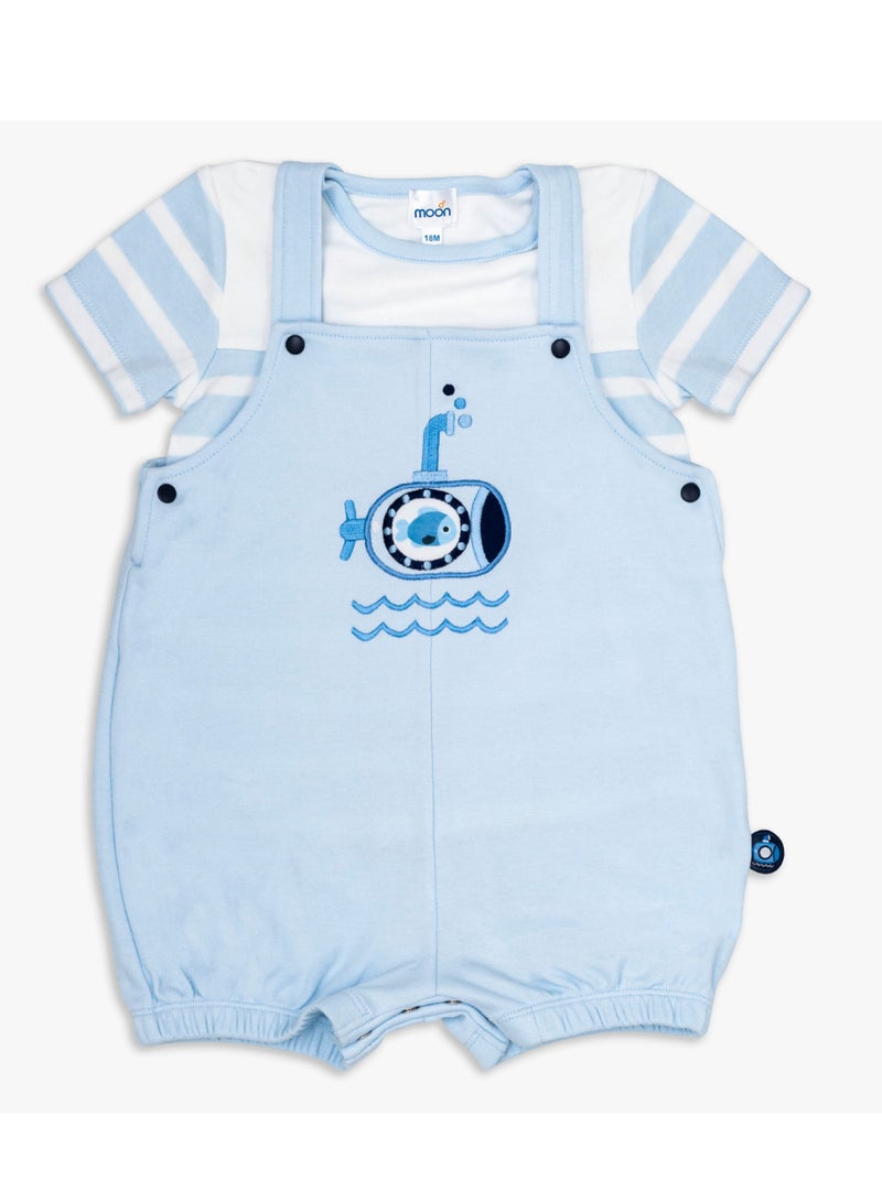MOON 100% Cotton T-Shirt and Dungaree 9-12M Blue - Little Submarine