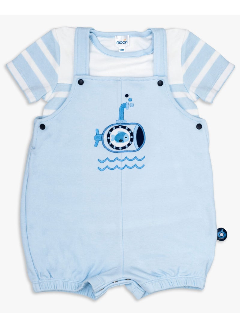 MOON 100% Cotton T-Shirt and Dungaree 12-18M Blue - Little Submarine