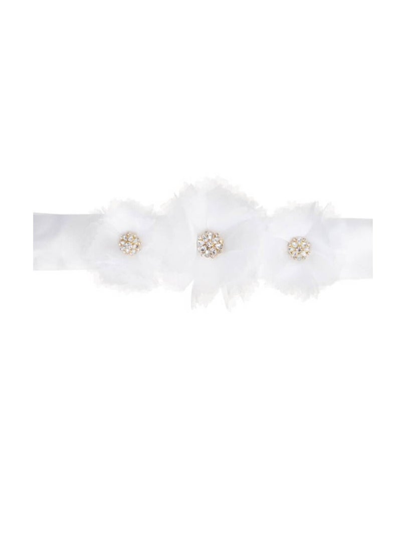 Wedding Dress Belts: White Satin Sash w/Flower Embellishments