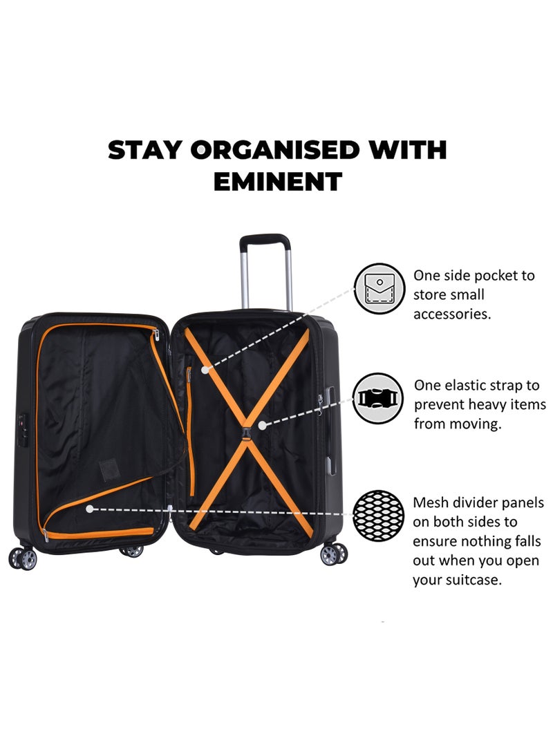 Hard Case Trolley Luggage Set of 3 Makrolon Polycarbonate Lightweight Expandable Zipper Travel Bags And Robust 4 Quiet Wheels With TSA Lock Kg82 Black