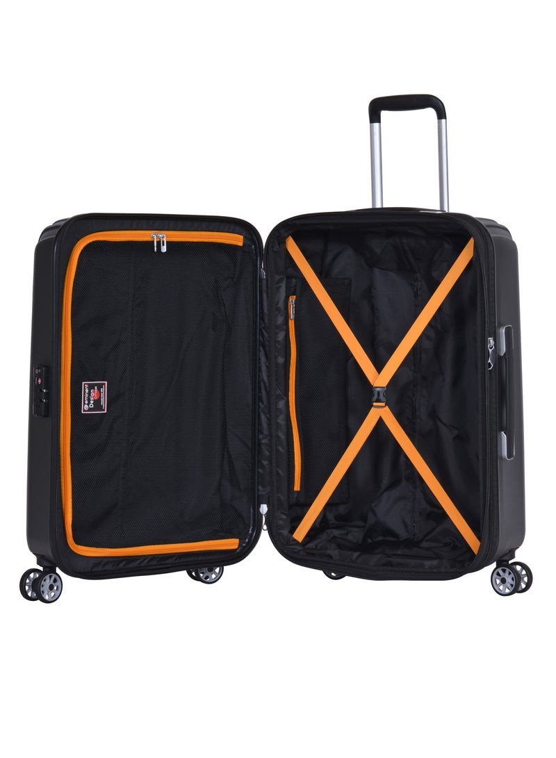 Hard Case Trolley Luggage Set of 3 Makrolon Polycarbonate Lightweight Expandable Zipper Travel Bags And Robust 4 Quiet Wheels With TSA Lock Kg82 Black