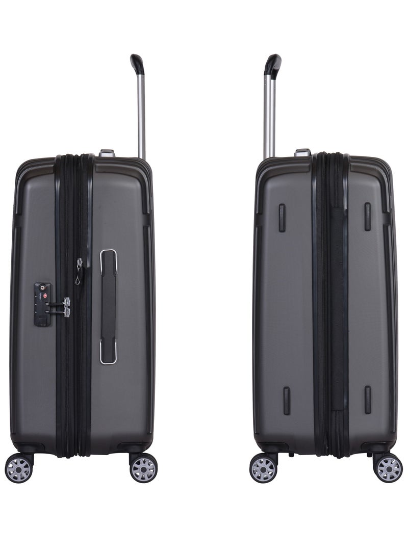 Hard Case Trolley Luggage Set of 3 Makrolon Polycarbonate Lightweight Expandable Zipper Travel Bags And Robust 4 Quiet Wheels With TSA Lock Kg82 Black