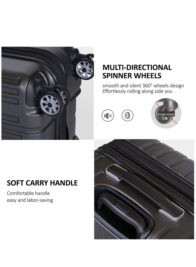 Hard Case Trolley Luggage Set of 3 Makrolon Polycarbonate Lightweight Expandable Zipper Travel Bags And Robust 4 Quiet Wheels With TSA Lock Kg82 Black