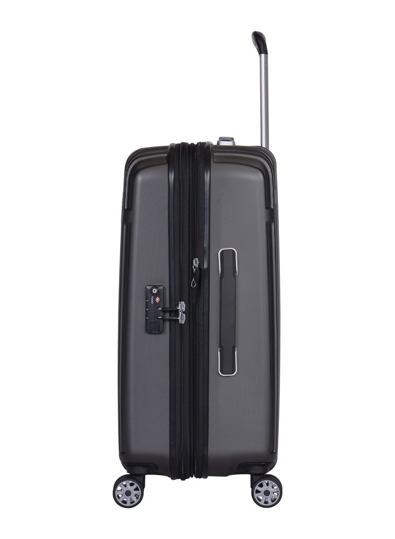 Hard Case Trolley Luggage Set of 3 Makrolon Polycarbonate Lightweight Expandable Zipper Travel Bags And Robust 4 Quiet Wheels With TSA Lock Kg82 Black